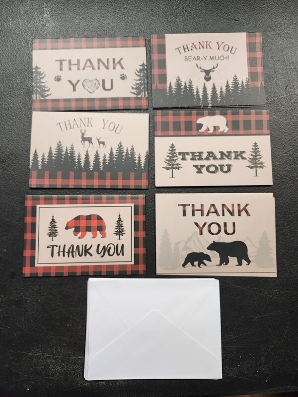 Xuniea Bear Lumberjack Thank You Cards with Envelopes Lumberjack Baby Shower Thank You Cards Woodland Baby Shower Thank You Notes Bear Themed Supplies Thank You Cards 6 x 4 Inch for Party Weeding (24) | EZ Auction