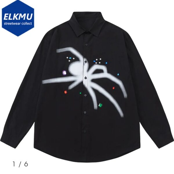 size small Men s Casual Shirts Hip Hop Streetwear Harajuku Spider Graphic Print Long Sleeve Cotton Shirt Coat Men Fashion Black Button Up Blouses Top 230814 | EZ Auction