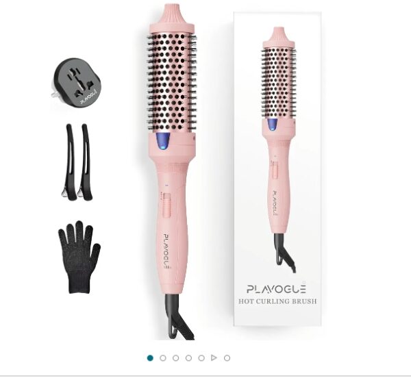 Plavogue Dual Voltage Thermal Brush, 1.5 Inch Curling Iron Brush for Curling, Smoothing, Volumizing, 20s Quick Heated Round Brush with 3 Heat Settings, Inside Travel Adapter, Gloves & Clips - Pink | EZ Auction