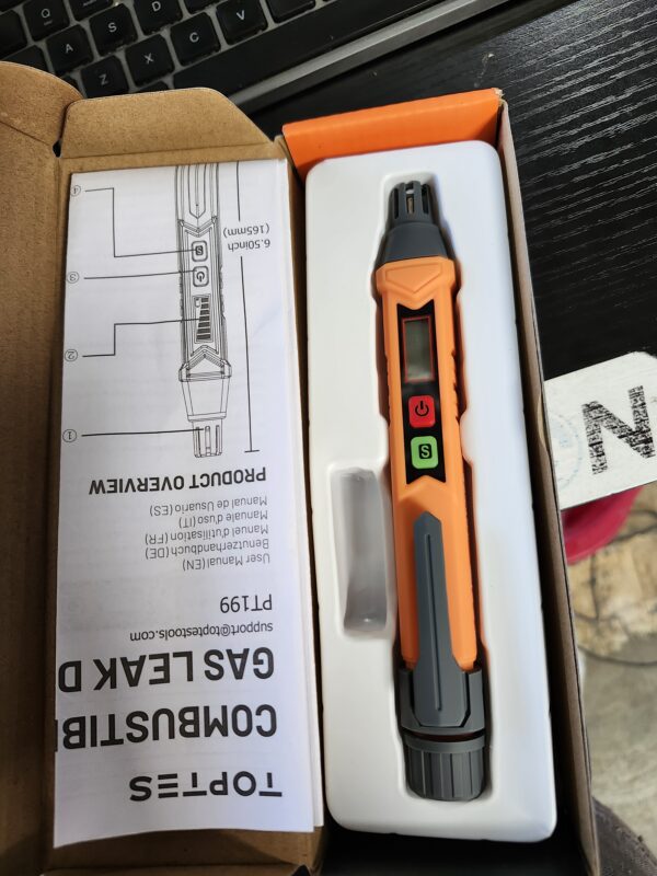 TopTes PT199 Natural Gas Leak Detector with Audible & Visual Alarm, Portable Gas Sniffer to Locate Combustible Sources Like Methane, Propane for Home(Includes Battery x2)-Orange | EZ Auction