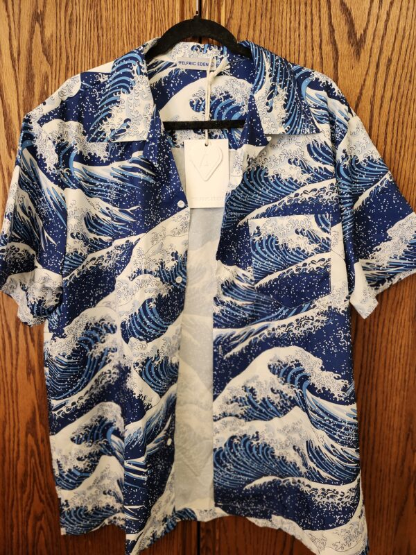 Men Hawaiian Shirt Y2K Harajuku Japanese Ukiyo-e The Great Wave Print Short Sleeve Beach Shirts Summer Fashion Button Up Shirts | EZ Auction