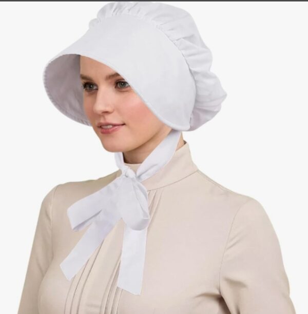 gagift world White Bonnet, Vintage Colonial Hat Costume for Women, Pioneer Bonnet Mob Hat Maid Cap with Adjustable Straps Dress Up Cosplay Accessories for Halloween Thanksgiving | EZ Auction