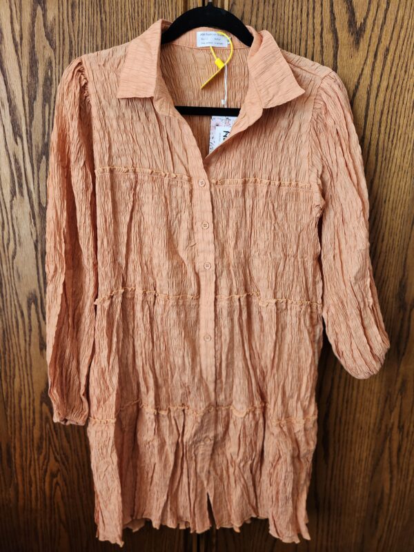Women Ruffle Sleeve Tunic Midi Dress Flowy Shift Sundress Sweet Babydoll Button Down Swing Skirt Size Medium | EZ Auction