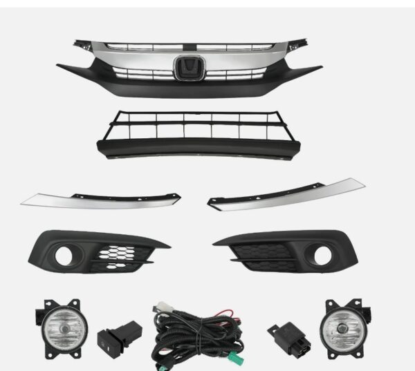 Compatible with 2016-2018 Honda Civic Sedan** Front Bumper Grille Lower Grill Kit with Fog Light and Bezel | EZ Auction