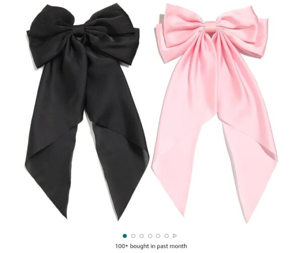 Furling Pompoms Black Oversized Bows Clips for Women, Pink Satin Silky Hair Ribbon Long Tail, French Barrette Hair Clamps Girls Hair Accessories Party Prom Wedding Charm Decor (Pack of 2) | EZ Auction