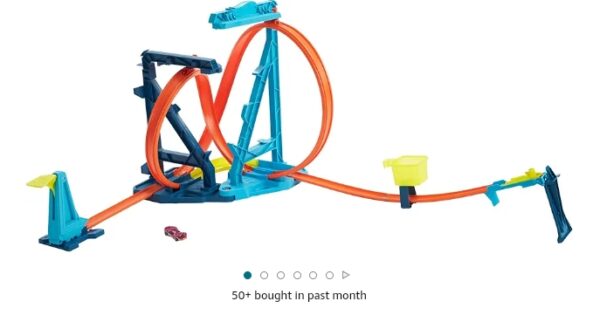 Hot Wheels Track Set and 1:64 Scale Toy Car, Track and Loop Building Kit with Adjustable Set-Ups and Jump, Infinity Loop Kit | EZ Auction