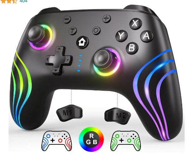 SWANPOW Switch Controllers Compatible with Switch/Lite/OLED, Wireless Switch Pro Controller with Full RGB Line Breathing LED, Programmable, 6-Axis, Adjustable Turbo, 4-Speed Dual Vibration, Wake Up | EZ Auction