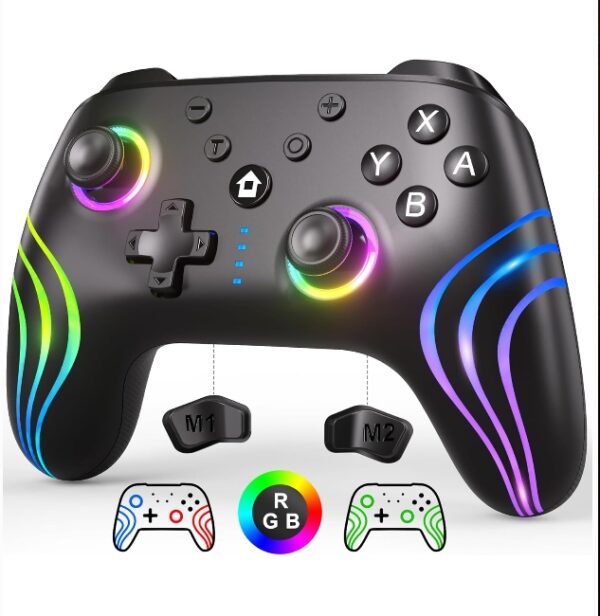 SWANPOW Switch Controllers Compatible with Switch/Lite/OLED, Wireless Switch Pro Controller with Full RGB Line Breathing LED, Programmable, 6-Axis, Adjustable Turbo, 4-Speed Dual Vibration, Wake Up | EZ Auction