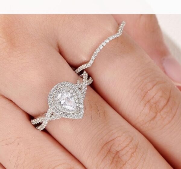 SIZE 4.5* Newshe Jewellery Wedding Rings for Women Engagement Ring Sets AAAAA Cz 925 Sterling Silver 1.7Ct Pear Teardrop | EZ Auction