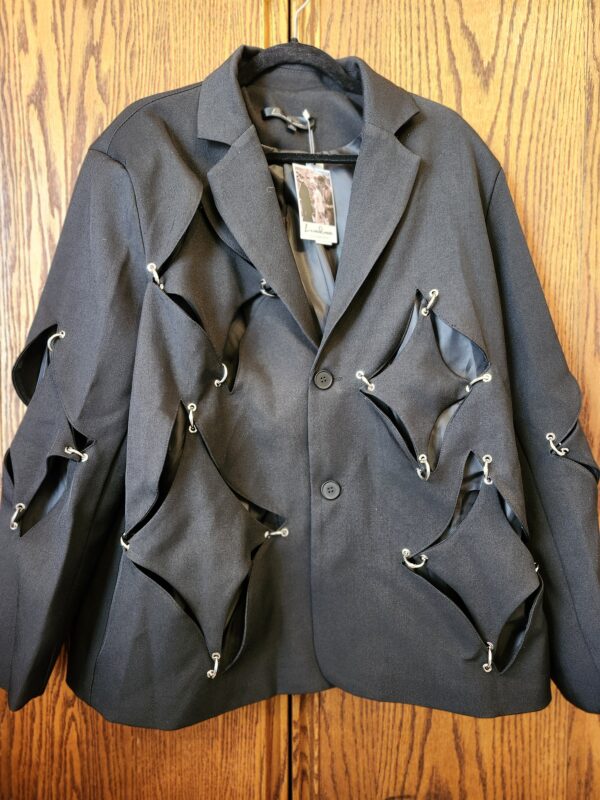 ***Size XL***Black Irregular Metal Buckle Blazer for Women Notched Lapel Long Sleeve Oversized Jacket Coat | EZ Auction
