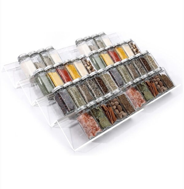 MIUKAA Clear Acrylic Spice Drawer Organizer, 4 Tier- 2 Set Expandable From 9" to 18" Seasoning Jars Drawers Insert, Kitchen Spice Rack Tray for Drawer/Countertop (Jars not included) | EZ Auction