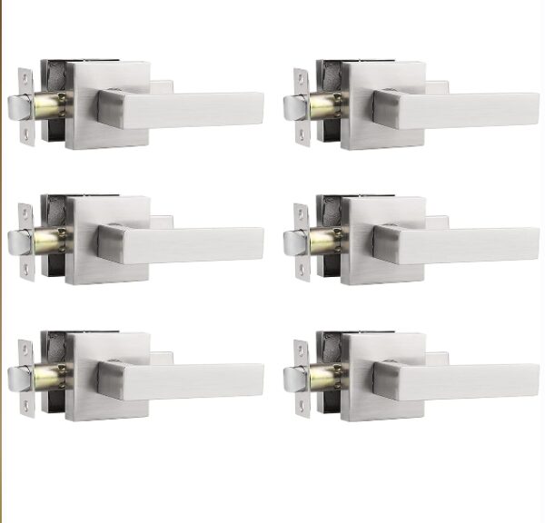 Probrico 6 Pack Passage Door Levers for Hall and Closet,Satin Nickel Finish Square Door Handles Interior Non-Locking Hardware, Keyless Feature Leversets,Heavy Duty | EZ Auction