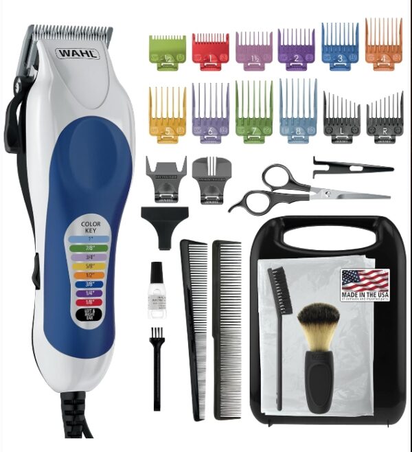 Wahl Clipper USA Color Pro Complete Haircutting Kit with Easy Color Coded Guide Combs - Corded Clipper for Hair Clipping & Grooming Men, Women, & Children - Model 79300-1001M | EZ Auction