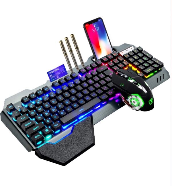 Wireless Gaming Keyboard and Mouse,RGB Backlit Rechargeable Keyboard Mouse with 5000mAh Battery Metal Panel,Removable Hand Rest Mechanical Feel Keyboard and 7 Color Gaming Mute Mouse for PC Gamer | EZ Auction