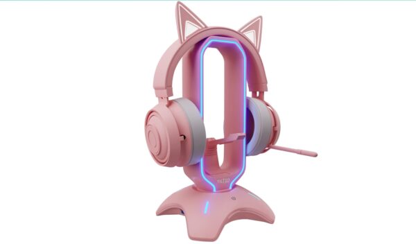 Tilted Nation RGB Gaming Headset Stand - 3 in 1 Pink with Mouse Bungee and 2 Port USB Hub Charger - The Ultimate Accessory and Gamer Gift - Headphone Holder for Desk | EZ Auction