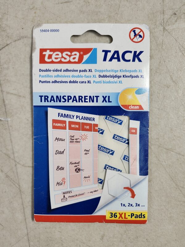 tesa® Double-Sided Adhesive Pads TACK XL - Transparent Adhesive Strips for Mounting on Walls, Windows, and Mirrors - 1 x 36 Pads | EZ Auction