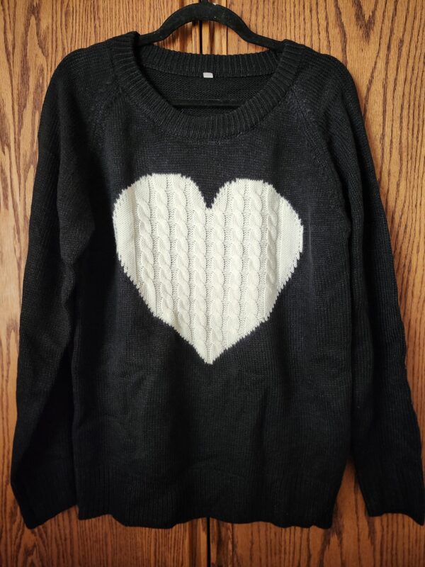 ***Women's Medium***koitmy Women's Long Sleeve Crewneck Knitted Patchwork Cute Heart Sweaters | EZ Auction