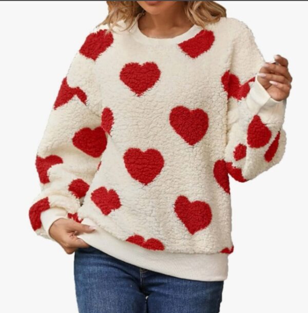 ***Women's XXL***Women's Heart Pattern Sherpa Lined Fleece Sweaters Petite Length Winter Crewneck Sweatshirt for Cold Weater | EZ Auction