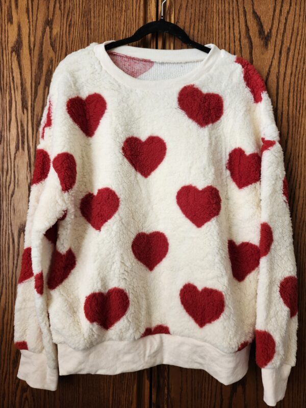 ***Women's XXL***Women's Heart Pattern Sherpa Lined Fleece Sweaters Petite Length Winter Crewneck Sweatshirt for Cold Weater | EZ Auction