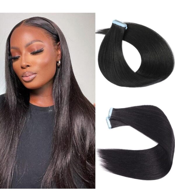 Light Yaki Tape in Hair Extensions Human Hair Yaki Straight Tape in Extensions for Black Women Urbeauty Seamless Invisible Tape Hair Extensions Real Human Hair Natural Black Color 14 Inch | EZ Auction