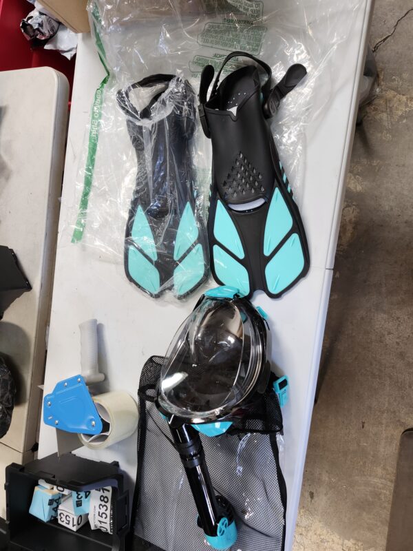 Viginsul Mask Fins Snorkeling Gear for Adults, Full Face Snorkel Mask & Adjustable Swim Fins Snorkel Set, Panoramic View Snorkel Mask Dry Top System Anti-Fog Anti-Leak | EZ Auction