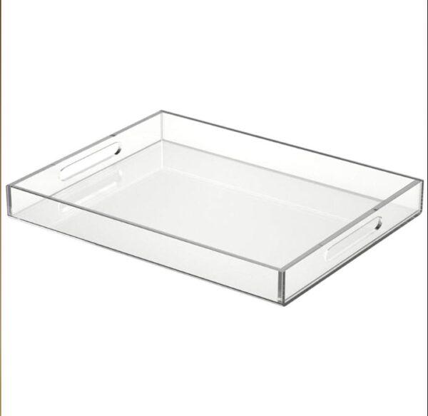NIUBEE Acrylic Serving Tray 14x18 Inches -Spill Proof- Clear Decorative Tray Organiser for Ottoman Coffee Table Countertop with Handles | EZ Auction
