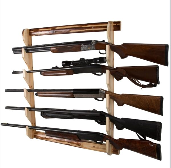 IMAGEN FOR REFERENCE* boxoon Gun Rack - Wall Mounted Wooden Display for 5 Rifles & 6 Pistols - Solid Pine, Free Standing & Durable Display Rack for Home/Garage | EZ Auction