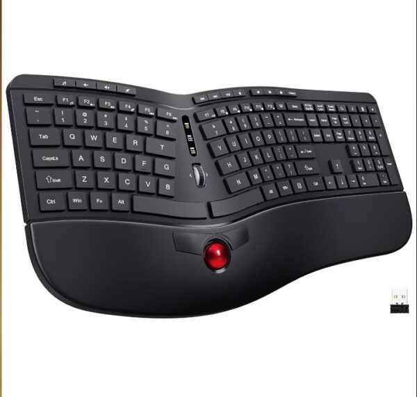 Ergonomic Keyboard, 2 in 1 Wireless Computer Keyboard and Trackball Mouse Combo Design with Wrist Rest, Split Keyboard, USB Keyboard for Windows/Mac/Laptop/Computer/PC-Black | EZ Auction