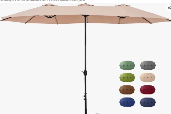 GREEN PARTY 15 ft Large Patio Umbrella with Base Included, Double-Sided Outdoor Table Umbrella with Crank, Rectangle Market Umbrellas for Poolside Garden Backyard | EZ Auction