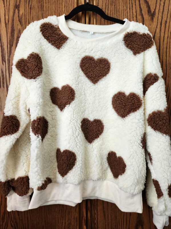 ***Size Large***Womens Sherpa Fleece Warm Sweater, Heart Fuzzy Pullover Sweatshirt Tops | EZ Auction
