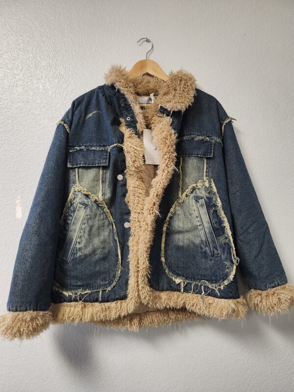 ***WOMENS SIZE S***Aelfric Eden Denim Patchwork Sherpa Coat | EZ Auction