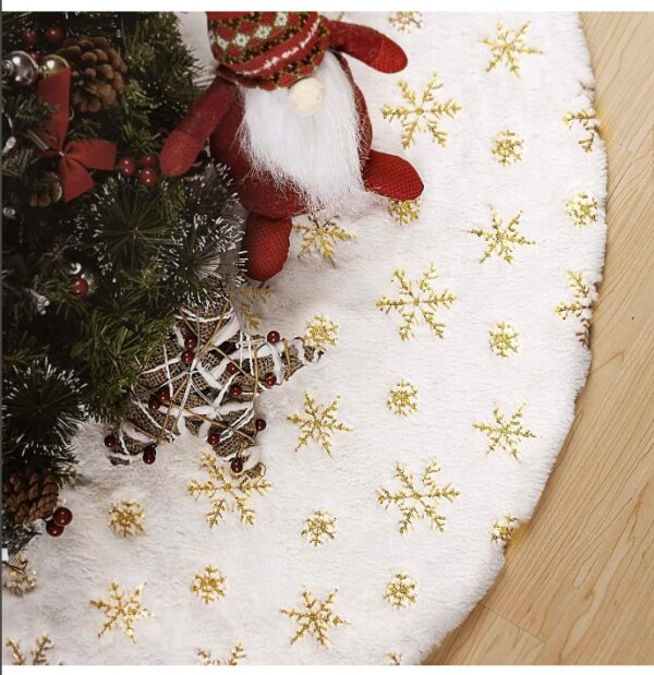 GIGALUMI 48 Inches Christmas Tree Skirt, Christmas Tree Mat White and Gold, Snowy White Faux Fur Tree Skirt for Xmas Holiday Home Party Decorations Ornaments | EZ Auction