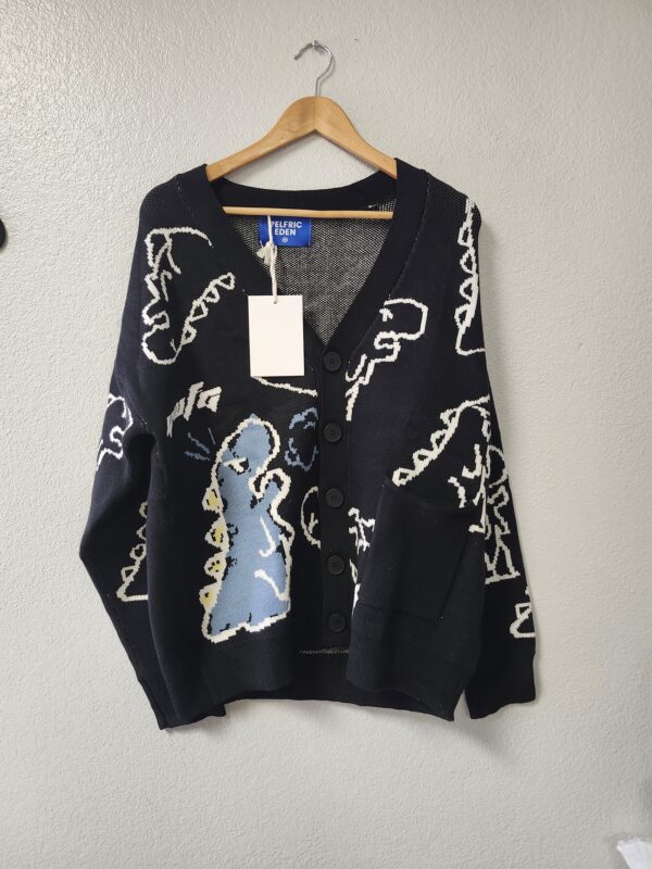 ***WOMEN SIZE MEDIUM***Gihuo Dinosaur Sweater for Women Oversized Cute Kawaii Cardigan Knit Printed V Neck Loose Fit Long Sleeve Cardigan Coat(Black-M) | EZ Auction