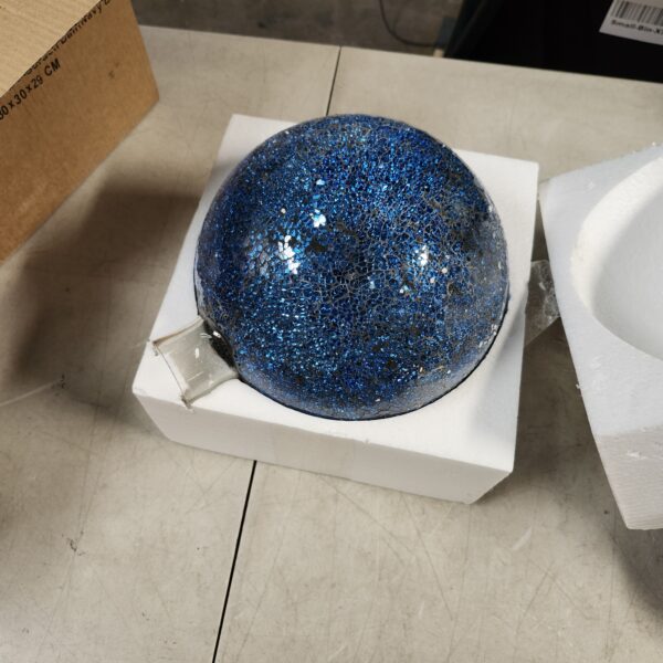 Sunnydaze Deep Ocean Swirl 10-Inch Crackled Glass Indoor/Outdoor Gazing Globe - Features Convenient Stem and Rubber Cap | EZ Auction