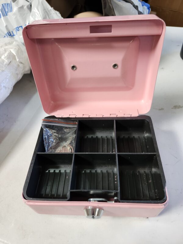 Kyodoled Medium Cash Box with Money Tray,Small Safe Lock Box with Key, Drawer,7.87"x 6.30"x 3.54" Pink | EZ Auction