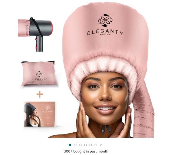 Bonnet Hairdryer Attachment - Integrated Elastic Headband That Reduces Heat Around Ears & Neck - Hooded Hair Dryer Diffuser Cap - Easy to Use for Deep Conditioning and Fast Hair Drying (Rose Gold) | EZ Auction