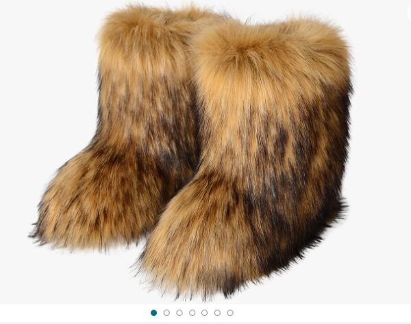 Eosxrp Furry Faux Fur Boots Women's Winter Shoes Woman Fluffy Warm Snow Boots Mid-Calf Comfortable Outdoor Flat | EZ Auction