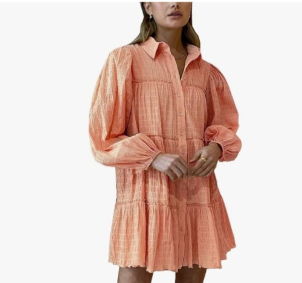 ***Size Large***Aox Women Ruffle Sleeve Tunic Midi Dress Flowy Shift Sundress Sweet Babydoll Button Down Swing Skirt | EZ Auction