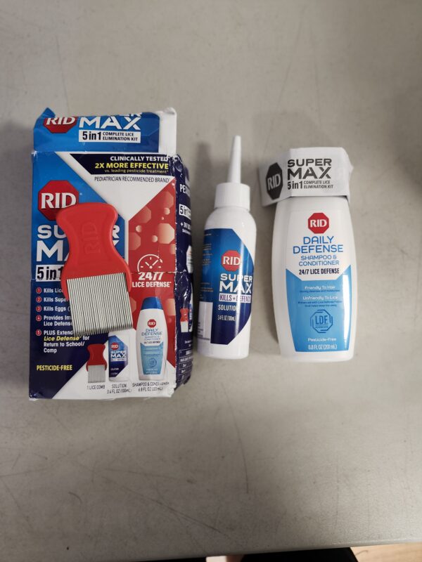 RID Super Max Lice Treatment Kit, Kills Lice & Super Lice & Eggs + 24/7 Lice Defense, Pesticide Free, 3.4 FL OZ Solution + 6.8 FL OZ Daily Defense Shampoo & Conditioner + Nit Removal Comb | EZ Auction