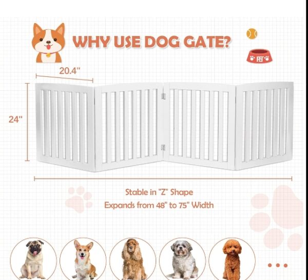 Dog Gate Pet Gate for House, Stairs, Hallways, Doorways 24Inch 4 Panels Foldable Dog Fence for Indoor Extra Wide Wooden | EZ Auction