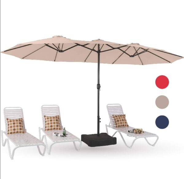 PHI VILLA 15ft Large Patio Umbrellas with Base Included, Outdoor Double-Sided Rectangle Market Umbrella with Crank Handle, for Poolside Lawn Garden, Beige | EZ Auction