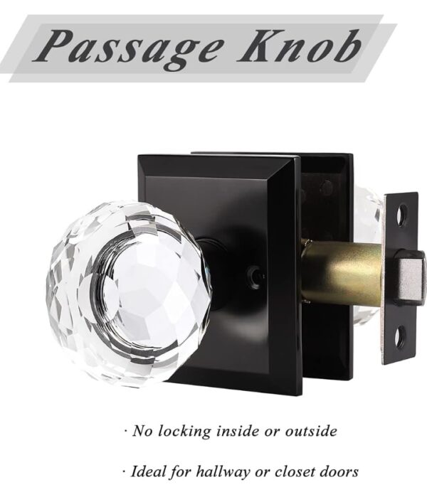 Probrico Black Door Knob Set, Keyless Interior Door Knobs with Round Diamond Shape Crystal Glass, Heavy Duty Passage Door Knobs for Closet and Hall Doors, 1 Pack | EZ Auction