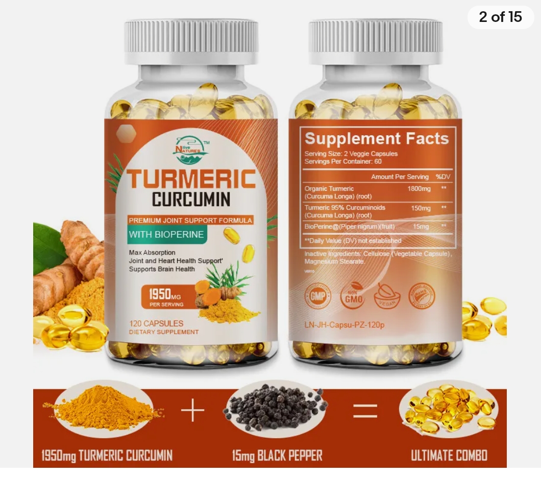 Turmeric Curcumin Highest Potency 95 1950mg with BioPerine Black