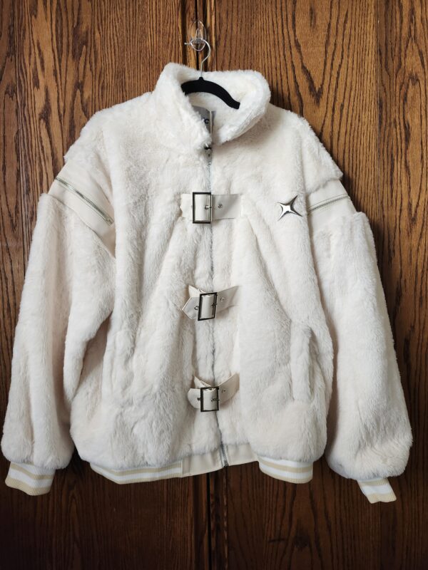 ***Size Large***Aelfric Eden Cream Zipper Faux Fur Jacket Belted | EZ Auction