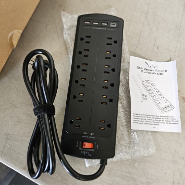Power Strip, Nuetsa Surge Protector with 12 Outlets and 4 USB Ports, 6 Feet Flat Plug Extension Cord (1875W/15A) for for Home, Office, Dorm Essentials, 2700 Joules, ETL Listed (Black) | EZ Auction