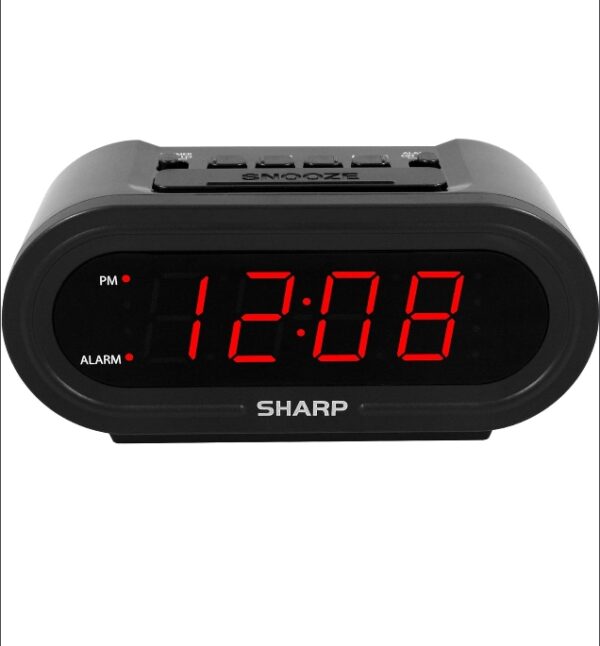 *** TESTED AND WORKS***Sharp Digital Alarm with AccuSet - Automatic Smart Clock, Never Needs Setting - Great for Seniors, Kids, and Everyone who Doesn't Want to Set a Clock! Black Case with Red LEDs | EZ Auction