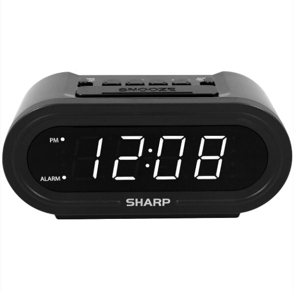 Sharp Digital Alarm with AccuSet - Automatic Smart Clock, Never Needs Setting (Midnight Black-White LED) | EZ Auction