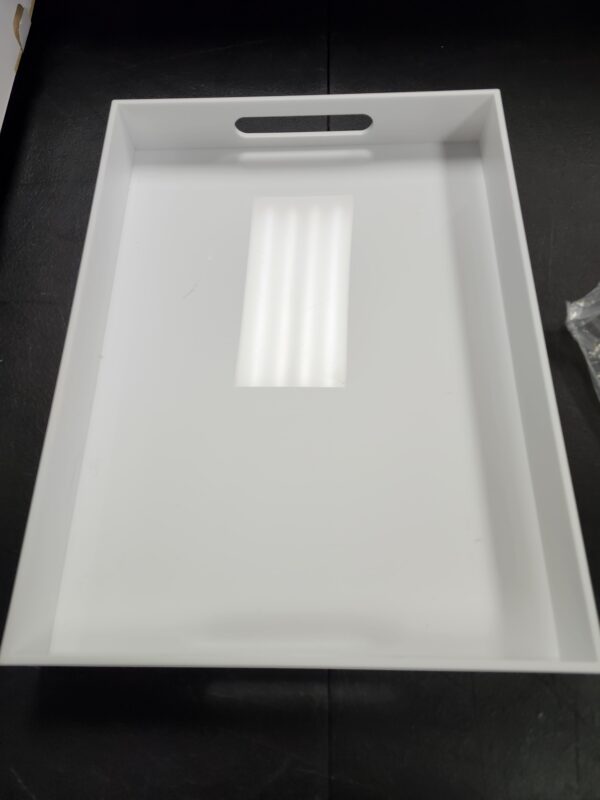 *** USED***Glossy White Sturdy Acrylic Serving Tray with Handles-12x20 Inch-Serving Coffee Appetizer Breakfast-Kitchen Countertop Tray-Makeup Drawer Organizer-Vanity Table Tray-Ottoman Tray-Decorative Tray | EZ Auction