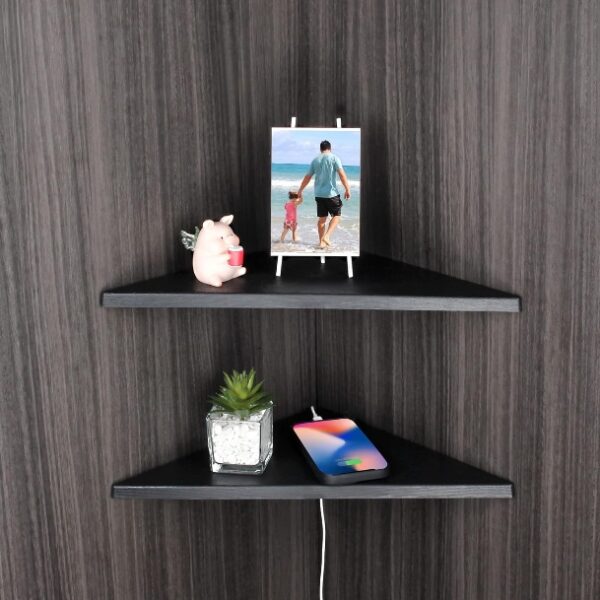 evron Corner Mounting Shelf,Easy to Install Wall Corner Shelf,Wood Immitation with Hole Pattern,Set of 2 | EZ Auction