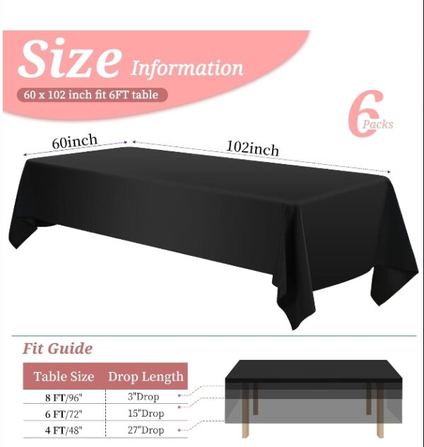 ***USED***6 Pack Polyester Tablecloth for 6 Foot Rectangle Tables,60 x102 inch Black Polyester Table Clothes Table Covers, Washable Black Table Cloth for Wedding,Party,Banquet,Restaurant,Buffet Table | EZ Auction